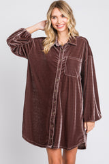 Mocha Velour Button Up Long Sleeve Dress