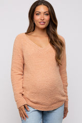 Peach Fuzzy Soft Knit Maternity Sweater