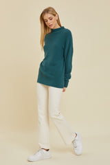 Teal Fuzzy Knit Mock Neck Sweater