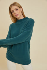 Teal Fuzzy Knit Mock Neck Sweater