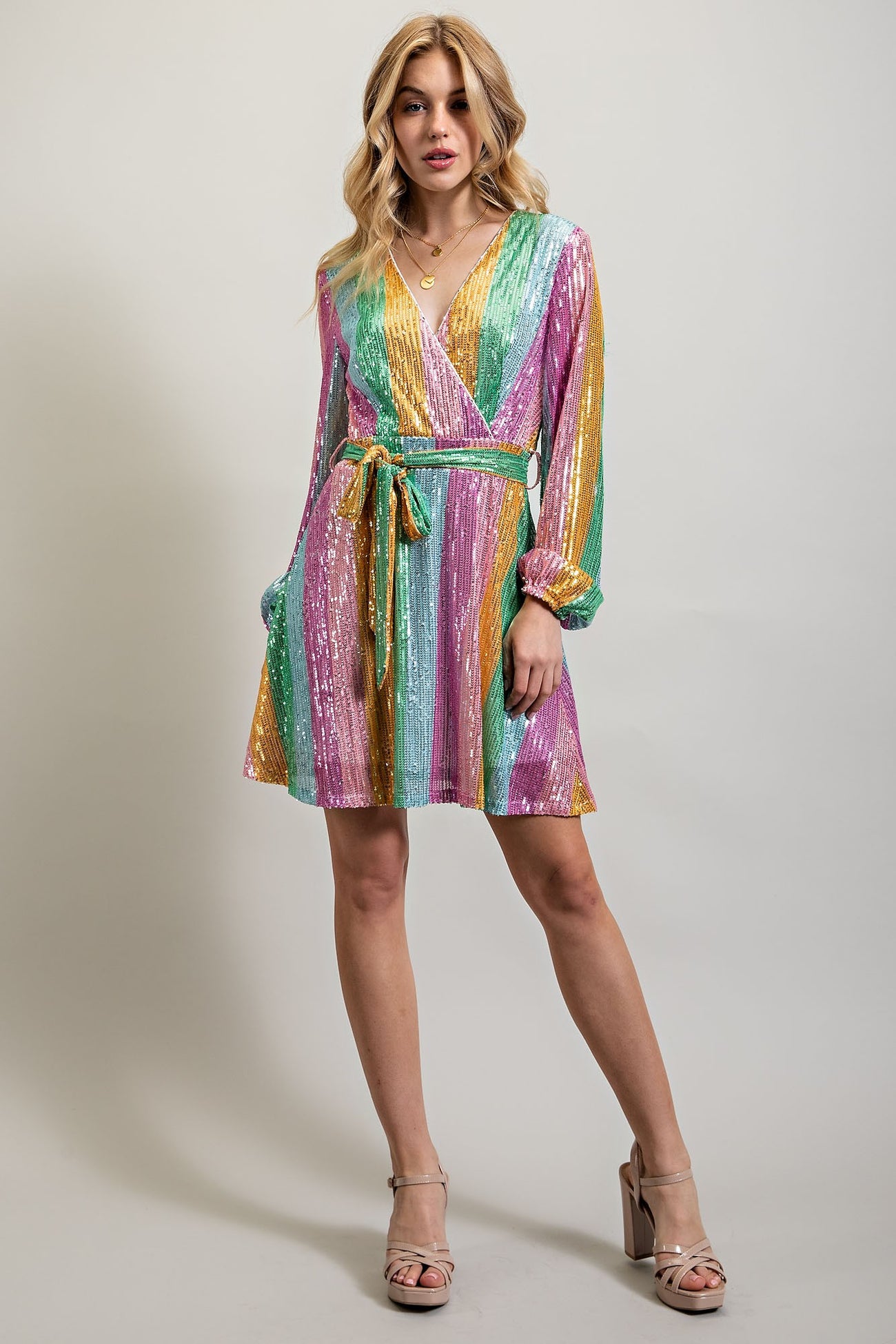 Rainbow sequin 2025 wrap dress