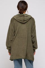 Olive Fuzzy Knit Hooded Maternity Jacket