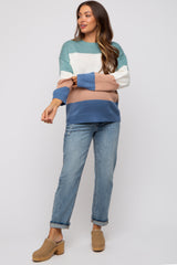 Multi-Color Color Blocked Striped Maternity Sweater