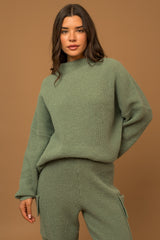 Olive Mock Neck Lightweight Maternity Sweater