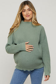 Olive Mock Neck Lightweight Maternity Sweater