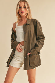 Olive Front Pocket Collared Jacket