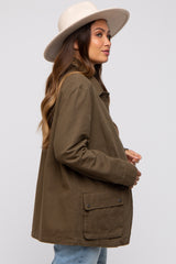 Olive Front Pocket Collared Maternity Jacket