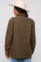 Olive Front Pocket Collared Maternity Jacket