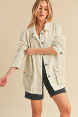 Ivory Front Pocket Collared Maternity Jacket