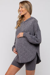 Charcoal Ribbed Maternity Hooded Biker Short Set