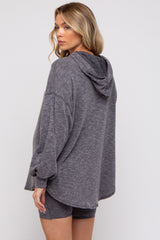 Charcoal Ribbed Maternity Hooded Biker Short Set