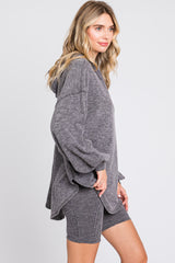 Charcoal Ribbed Hooded Biker Short Set