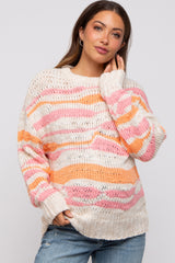 Orange Multi Color Open Knit Maternity Sweater