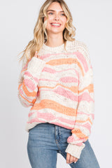 Orange Multi Color Open Knit Maternity Sweater