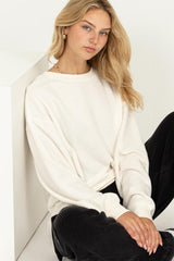 Cream Oversized Brushed Knit Long Sleeve Top