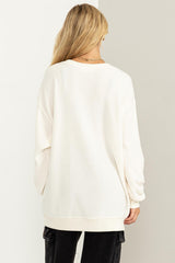 Cream Oversized Brushed Knit Long Sleeve Top