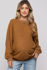 Camel Oversized Brushed Knit Long Sleeve Maternity Top