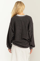 Charcoal Oversized Brushed Knit Long Sleeve Top