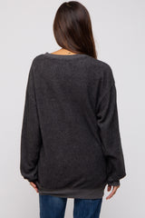 Charcoal Oversized Brushed Knit Long Sleeve Maternity Top