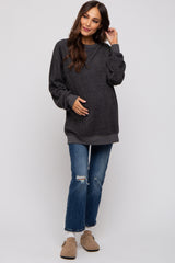 Charcoal Oversized Brushed Knit Long Sleeve Maternity Top