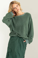 Green Oversized Brushed Knit Long Sleeve Maternity Top