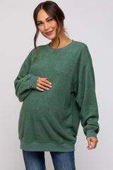 Green Oversized Brushed Knit Long Sleeve Maternity Top