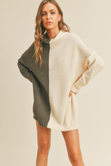 Olive Cream Color Block Tunic Sweater Top