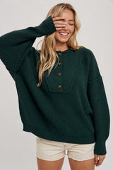 Forest Green Half Button Up Sweater