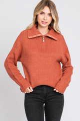 Rust Knit Zipper Pullover Sweater