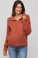 Rust Knit Zipper Maternity Pullover Sweater