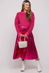 Pink Metallic Pleated Maternity Midi Skirt