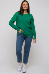 Emerald Green Waffle Knit Round Hem Sweater