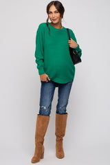 Emerald Green Waffle Knit Round Hem Maternity Sweater