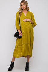 Lime Textured Tiered Maternity Midi Dress