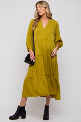 Lime Textured Tiered Maternity Midi Dress