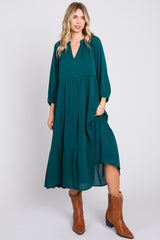 Forest Green Textured Tiered Midi Dress