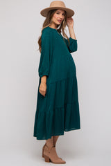 Forest Green Textured Tiered Maternity Midi Dress