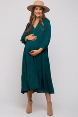 Forest Green Textured Tiered Maternity Midi Dress