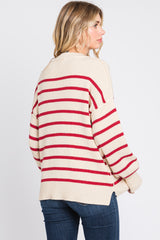 Beige Striped Long Sleeve Knit Sweater