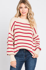 Beige Striped Long Sleeve Knit Maternity Sweater