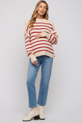 Beige Striped Long Sleeve Knit Maternity Sweater