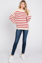 Beige Striped Long Sleeve Knit Sweater