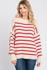 Beige Striped Long Sleeve Knit Sweater