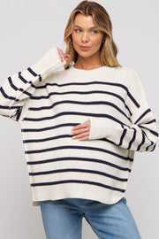 Cream Striped Long Sleeve Knit Maternity Sweater