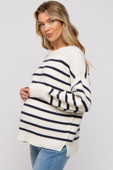 Cream Striped Long Sleeve Knit Maternity Sweater