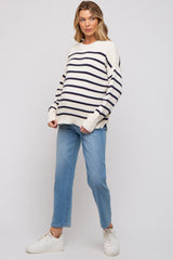 Cream Striped Long Sleeve Knit Maternity Sweater