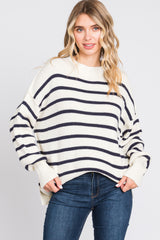 Cream Striped Long Sleeve Knit Maternity Sweater