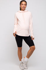 Light Pink Hooded Long Sleeve Maternity Active Top