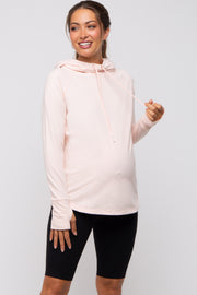 Light Pink Hooded Long Sleeve Maternity Active Top