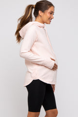 Light Pink Hooded Long Sleeve Maternity Active Top